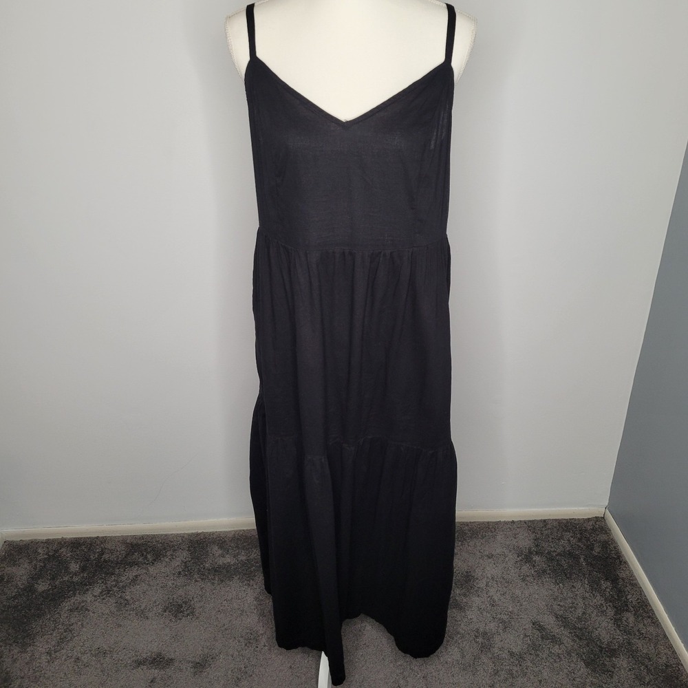 Old Navy Cami Maxi Dress Spaghetti Strap Tiered Sundress Black  Med Beach Boho